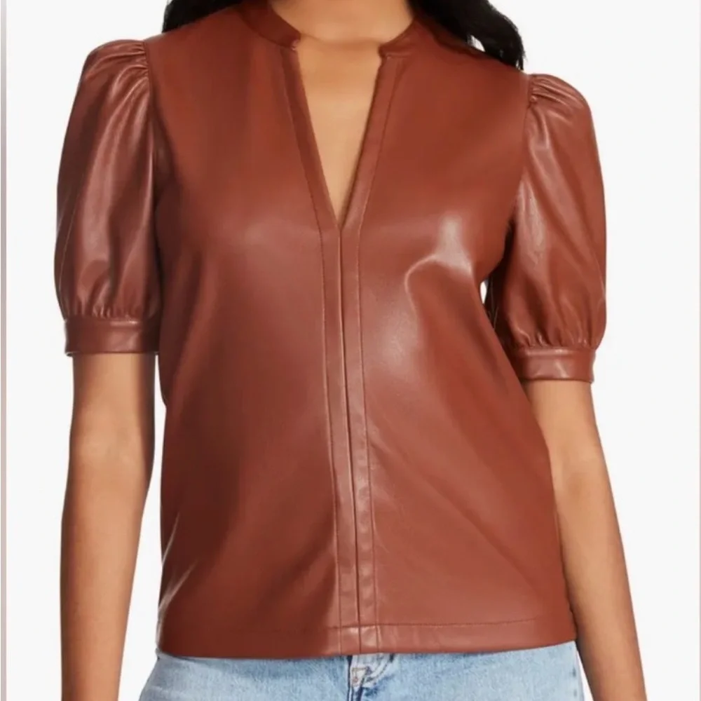 Steve Madden Jane Puff-sleeve faux leather top - Picture 2 of 5